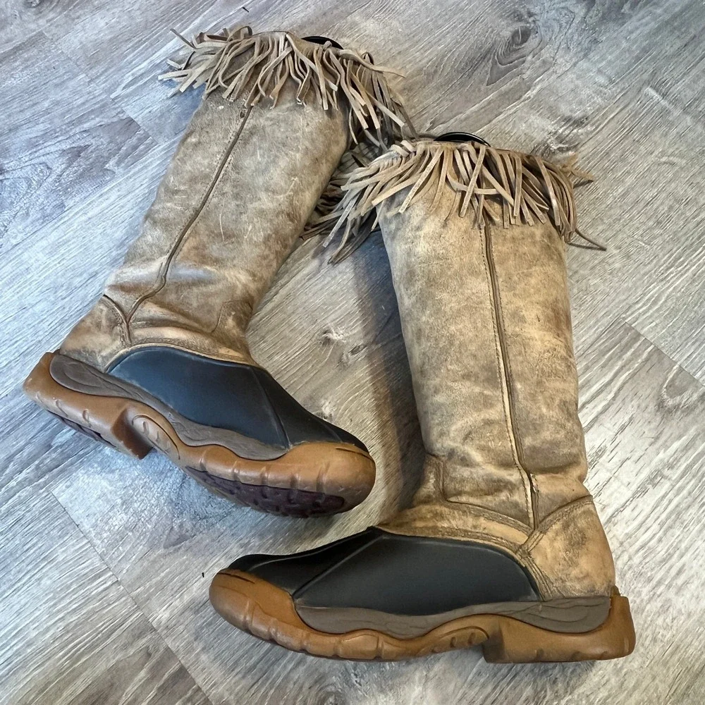 RARE Twisted X Women Tan Leather Fringe Western Duck Boots WGB0001 Brown 9M